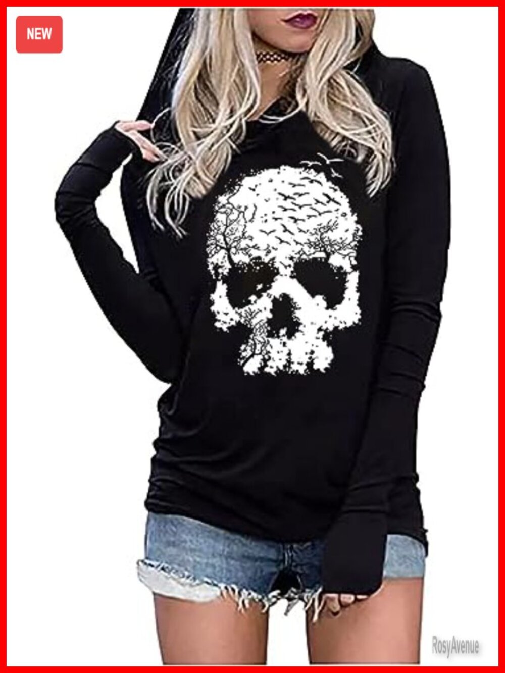 Gothic Skull Graphic Hoodie Women Loose Fit Long Sleeve Pullover